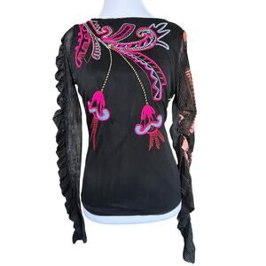 Save the Queen Mesh Top Embroidered Art Y2K Fairycore Made in Italy M